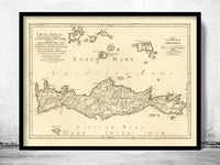 Old Map of Crete Island Greece Creta 1677 Vintage Map | Vintage Poster Wall Art Print |