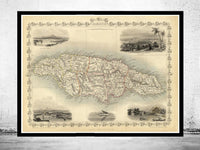 Old Map of Jamaica 1851 Vintage Map | Vintage Map Wall Art Print