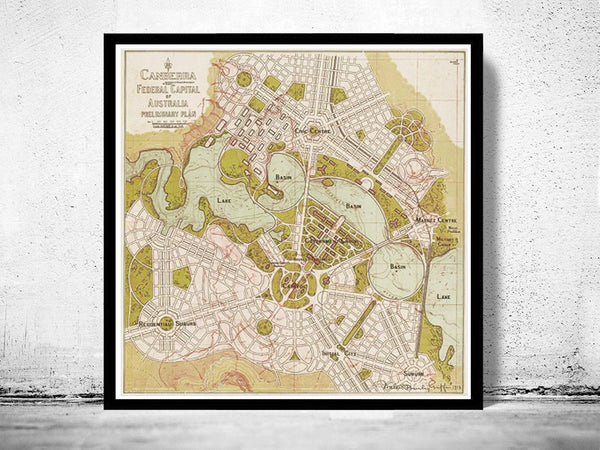Old Map of Canberra City Australia Oceania 1913 Vintage Map | Vintage Map Wall Art Print