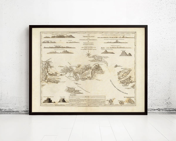 Old Map of Virgin Islands 1775 Vintage Map | Vintage Map Wall Art Print