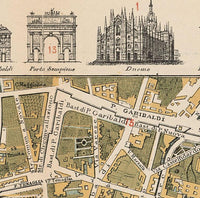 Old Map of Milan Milano 1871  Italy  | Vintage Map Wall Art Print