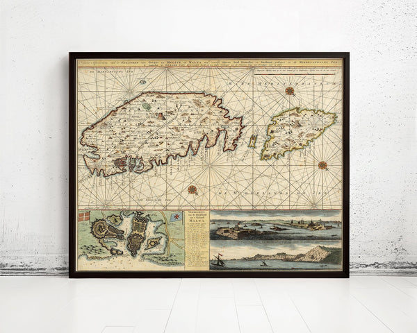 Old Map of Malta Island 1734 Vintage Map | Vintage Map Wall Art Print