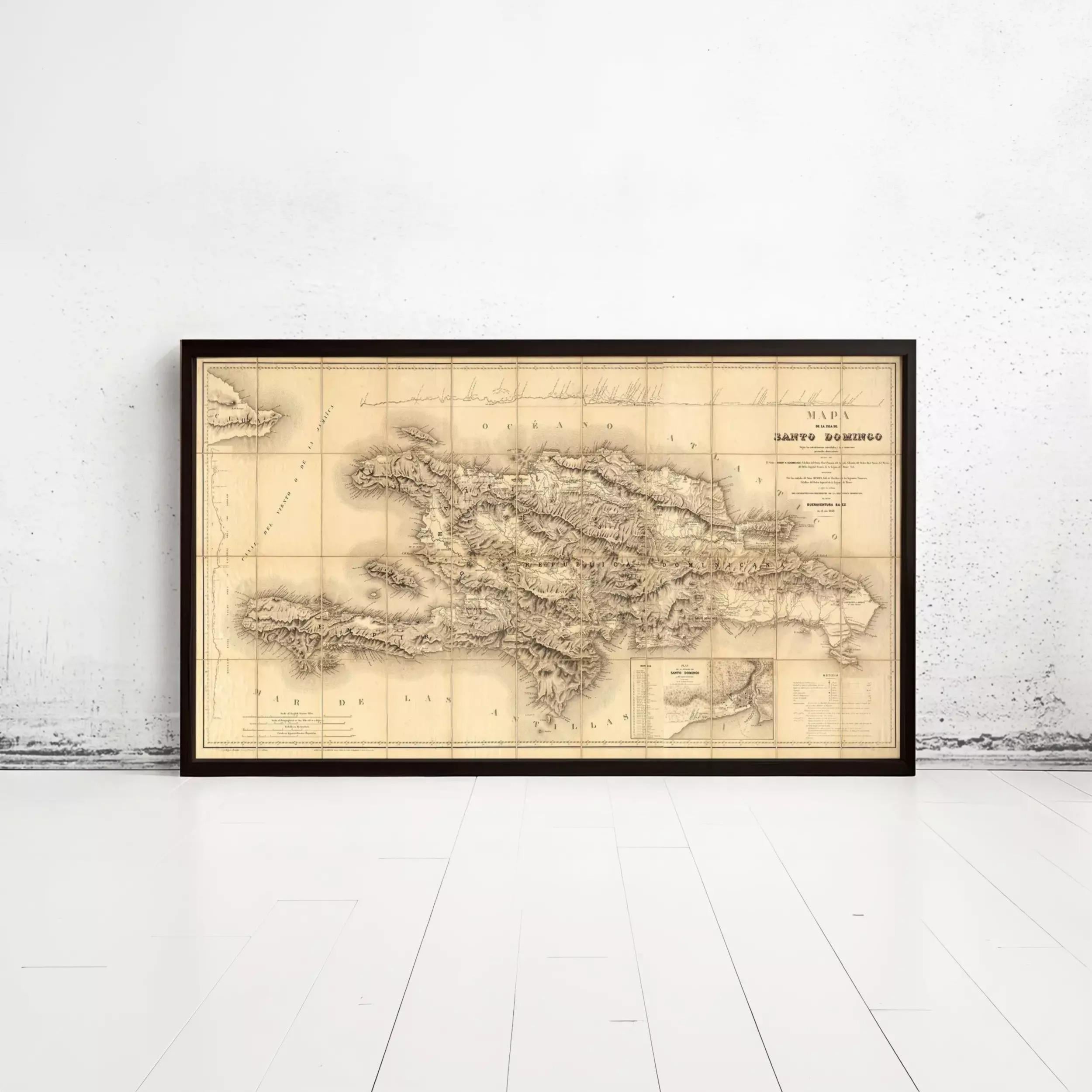 The image is a framed map of Haiti, a country located in the Caribbean.