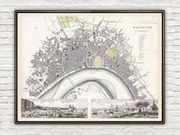 Old Map of Bordeaux City Plan France 1832  | Vintage Map Wall Art Print