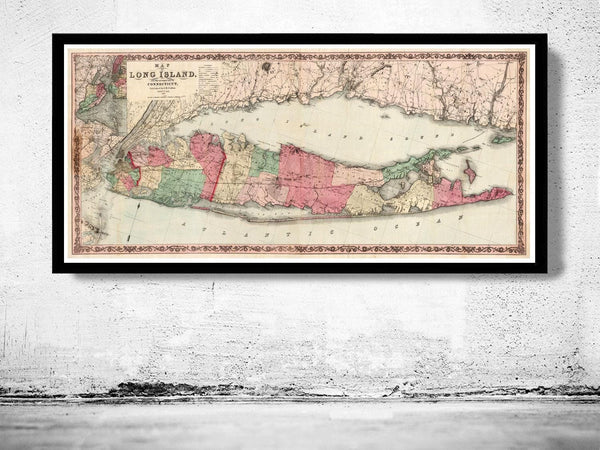 Old Map of Long Island 1863 Vintage Map | Vintage Map Wall Art Print
