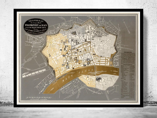 Old Map of Frankfurt Germany 1844 Vintage Map  | Vintage Map Wall Art Print