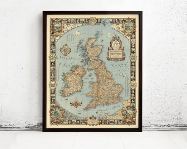 Old United Kingdom History Map 1937 Great Britain Vintage map | Vintage Map Wall Art Print