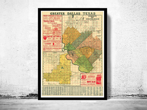 Old map of Dallas 1905 Texas Vintage Map | Vintage Map Wall Art Print