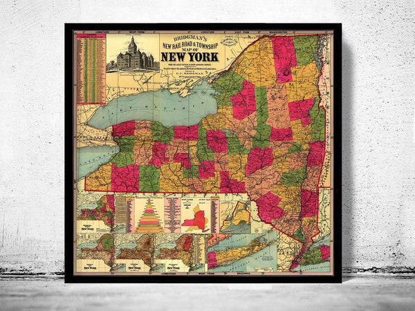 Old Map of New York State 1896  | Vintage Map Wall Art Print