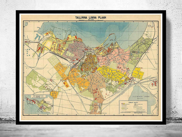Old Map of Tallinn Estonia 1930 Vintage Map  | Vintage Map Wall Art Print