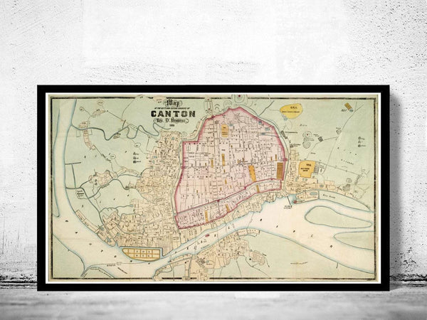 Old Map of Guangzhou Old Canton 1860 China Vintage Map  | Vintage Map Wall Art Print
