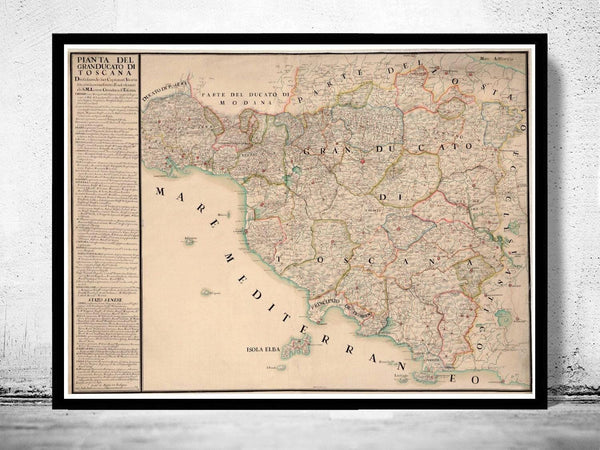 Old Map of Tuscany Toscana Italy 1780 Vintage Map | Vintage Map Wall Art Print
