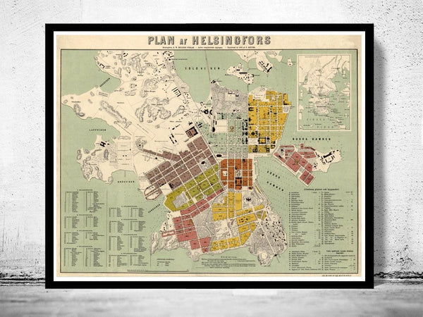 Old Map of Helsinki Finland 1876 Vintage Map | Vintage Map Wall Art Print