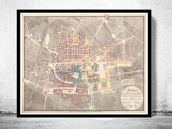 Old Map of Stuttgart, Germany 1821 Vintage Map | Vintage Map Wall Art Print