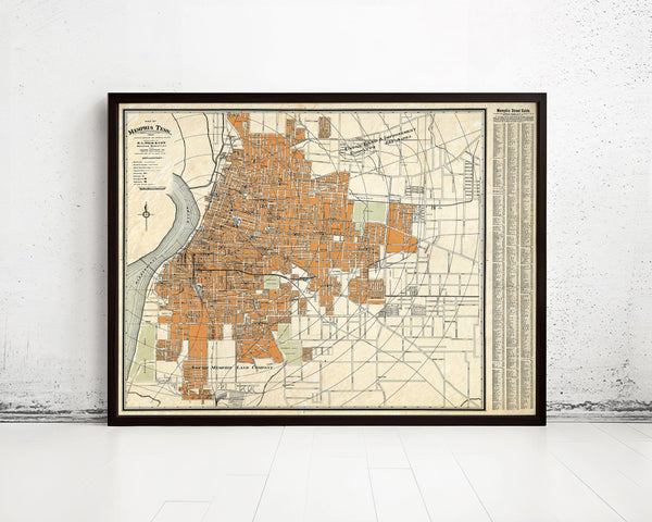 Old map of Memphis Tennessee 1911 Vintage Map | Vintage Map Wall Art Print