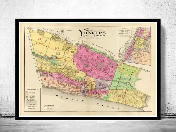 Old Map of Yonkers City New York  1907 Vintage Map | Vintage Map Wall Art Print