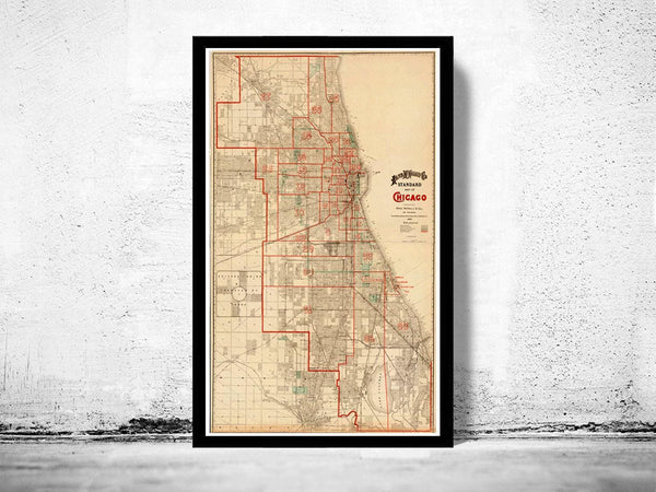 Old vintage map of Chicago 1893, United States of America  | Vintage Map Wall Art Print