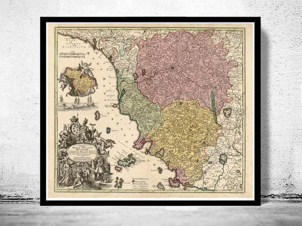 Old Map of Tuscany Toscana Italy 1750 Vintage Map | Vintage Map Wall Art Print