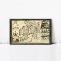 Old Map of Sweden and Denmark 1720 Vintage Map | Vintage Map Wall Art Print