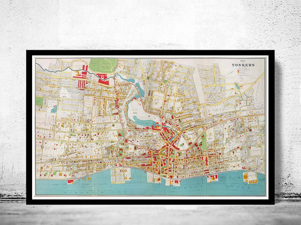 Old Map of Yonkers City 1893 Vintage Map  | Vintage Map Wall Art Print