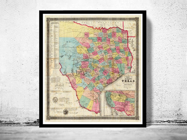 Old Map Texas 1856 United States of America  | Vintage Map Wall Art Print