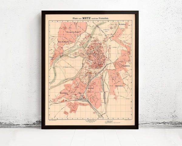 Old Map of Metz France 1904 Vintage Map | Vintage Map Wall Art Print