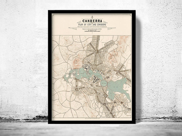 Old Map of Canberra City Australia 1918 Vintage Map | Vintage Map Wall Art Print