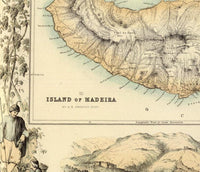Old Map of Açores Azores and Madeira Islands 1876,  Portuguese islands  | Vintage Map Wall Art Print | Large Map Print