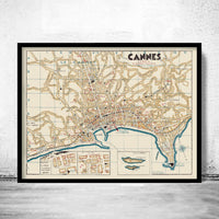 Old Map of Cannes France 1938 Vintage Map | Vintage Map Wall Art Print