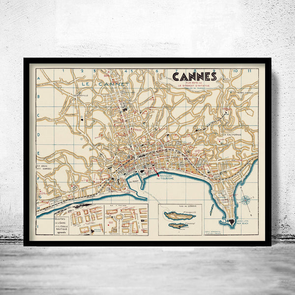 Old Map of Cannes France 1938 Vintage Map | Vintage Map Wall Art Print