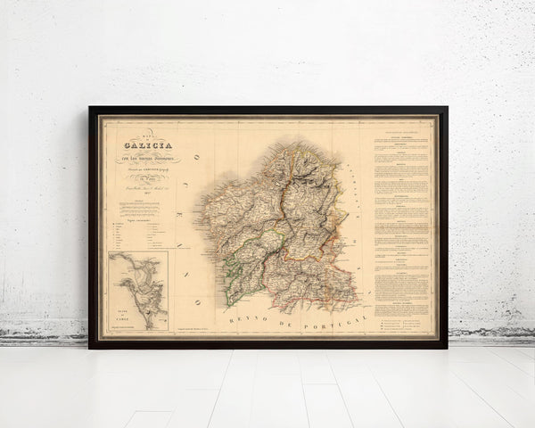 Old Map of Galicia Galiza Espana 1837 Spain Vintage Map | Vintage Map Wall Art Print