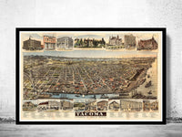 Old Map of Tacoma Washington Panoramic View 1890 Vintage Gravure | Vintage Map Wall Art Print