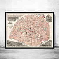 Old Map of Paris Guide 1892 Vintage Map | Vintage Map Wall Art Print