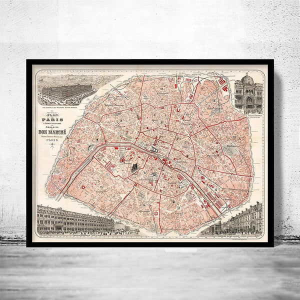 Old Map of Paris Guide 1892 Vintage Map | Vintage Map Wall Art Print