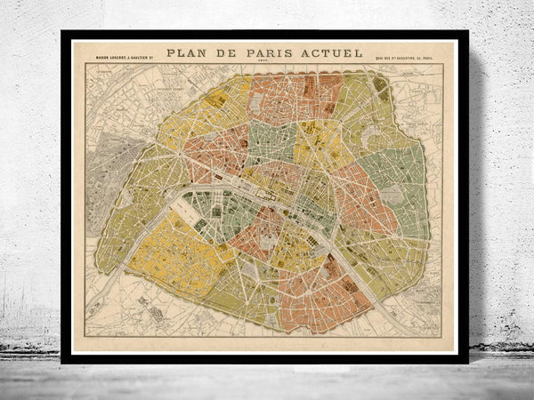Old Map of Paris 1879 France Vintage Map of Paris  | Vintage Map Wall Art Print