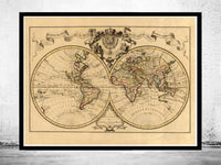 Old World Map antique 1742  | World Map Gift World Map Print | Vintage World Map | World Map Wall Art | Large Map Print