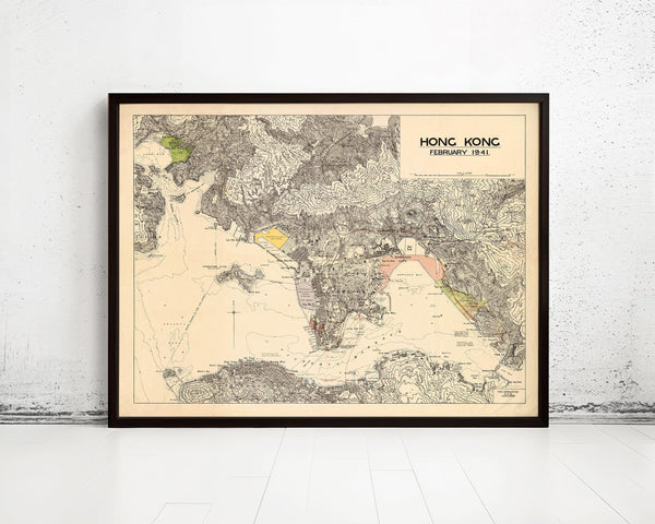 Old Map of Hong Kong Kowloon 1941 Vintage Map  | Vintage Map Wall Art Print
