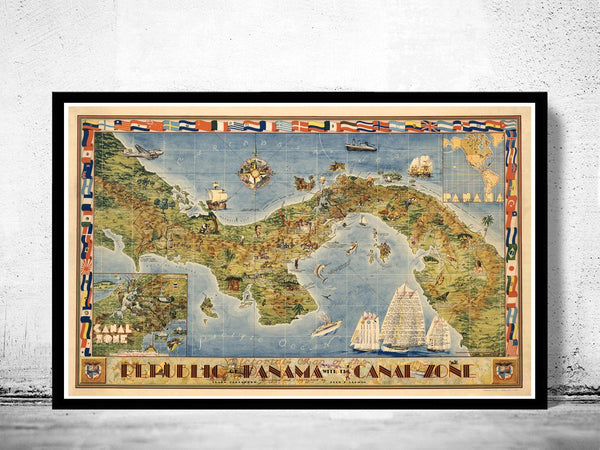 Old Map of Panama Canal Zone 1941 Vintage Map | Vintage Map Wall Art Print
