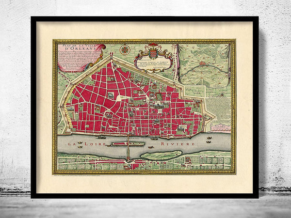 Old Map of Orleans France 1700 Vintage Map | Vintage Map Wall Art Print