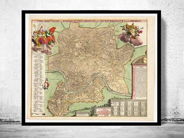 Vintage Map of Rome Roma, Italia 1715 Old Map of Rome  | Vintage Map Wall Art Print