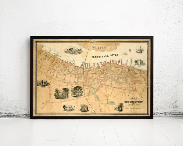 Old Map of NewburyPort Massachusetts Vintage 1851 Vintage Map | Vintage Map Wall Art Print
