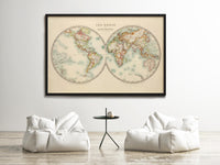 Old World Map Atlas Vintage World Map 1912 Two Hemispheres | World Map Gift World Map Print | Vintage World Map | World Map Wall Art