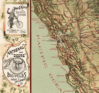 Vintage Map of California roads for cyclers 1875  | Vintage Map Wall Art Print