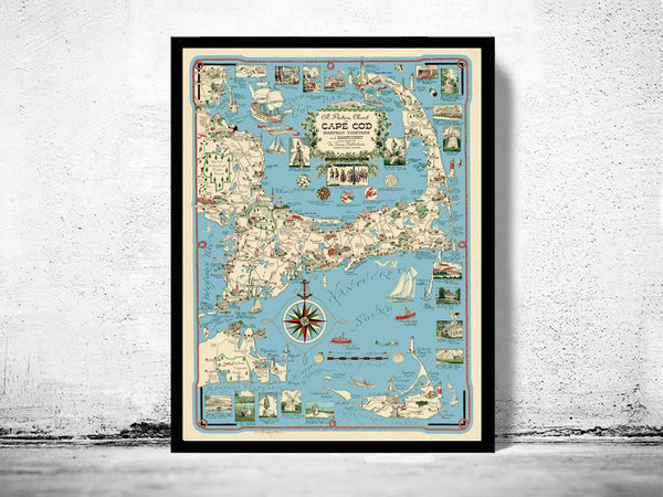 Old Map of Cape Cod Massachusetts Wall Map Print Vintage Map