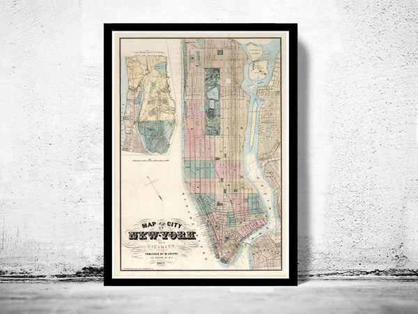 Old Map of New York 1877 Manhattan Vintage Map NY | Vintage Map Wall Art Print