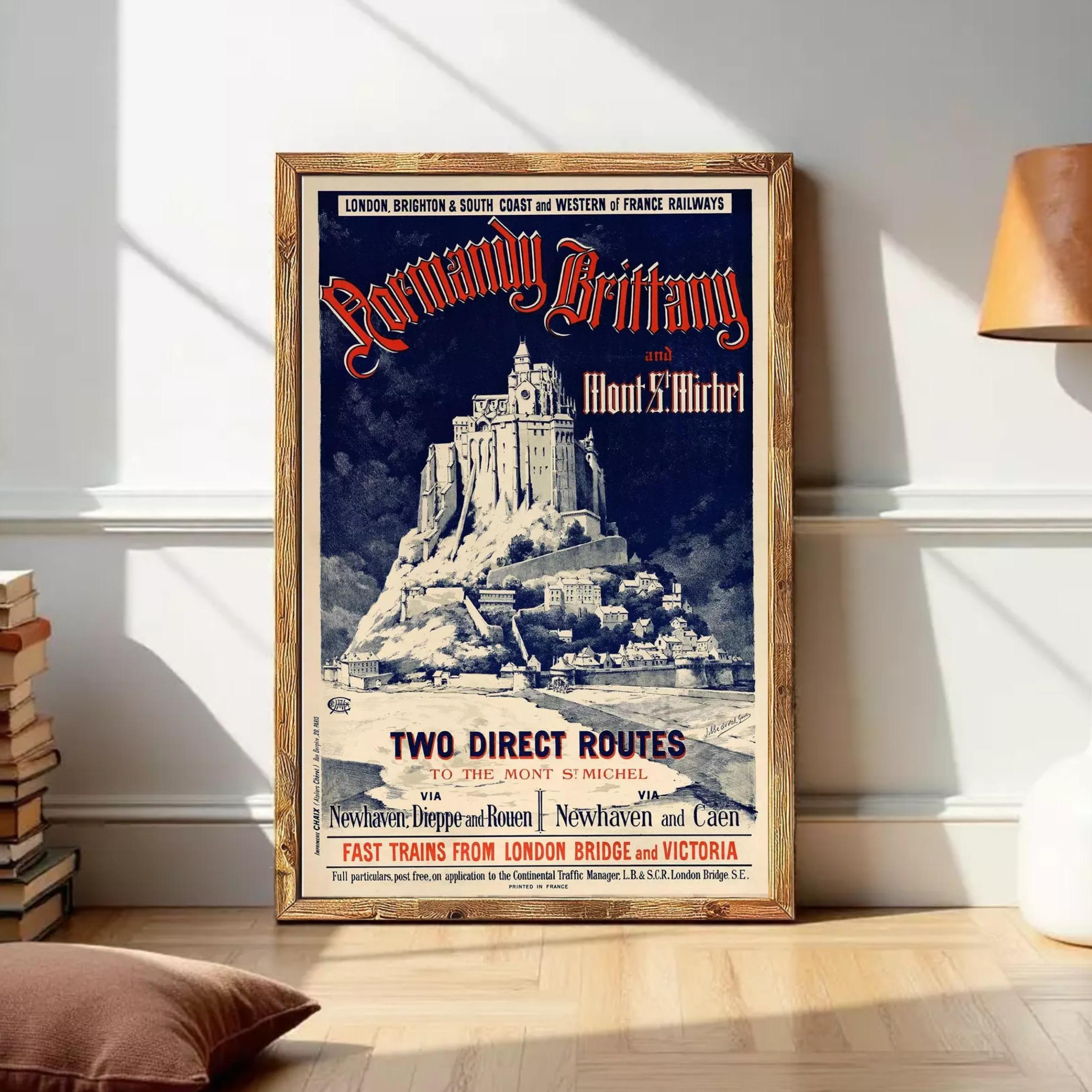 The image is a vintage poster advertising a train service between London, Brighton, and South Coast of Western France.
