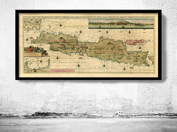 Old Map of Java and Madura Islands Indonesia 1730 Vintage Map | Vintage Map Wall Art Print