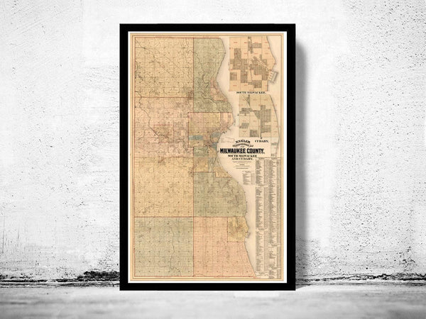 Old Map of Milwaukee County and City 1893 Vintage map  | Vintage Map Wall Art Print
