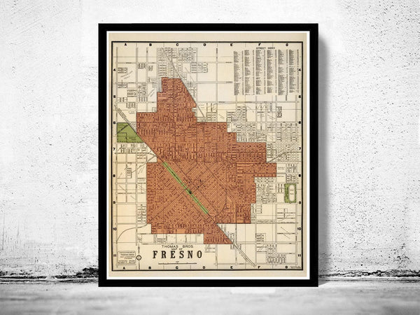 Old Map of Fresno California 1920 Vintage Map | Vintage Map Wall Art Print
