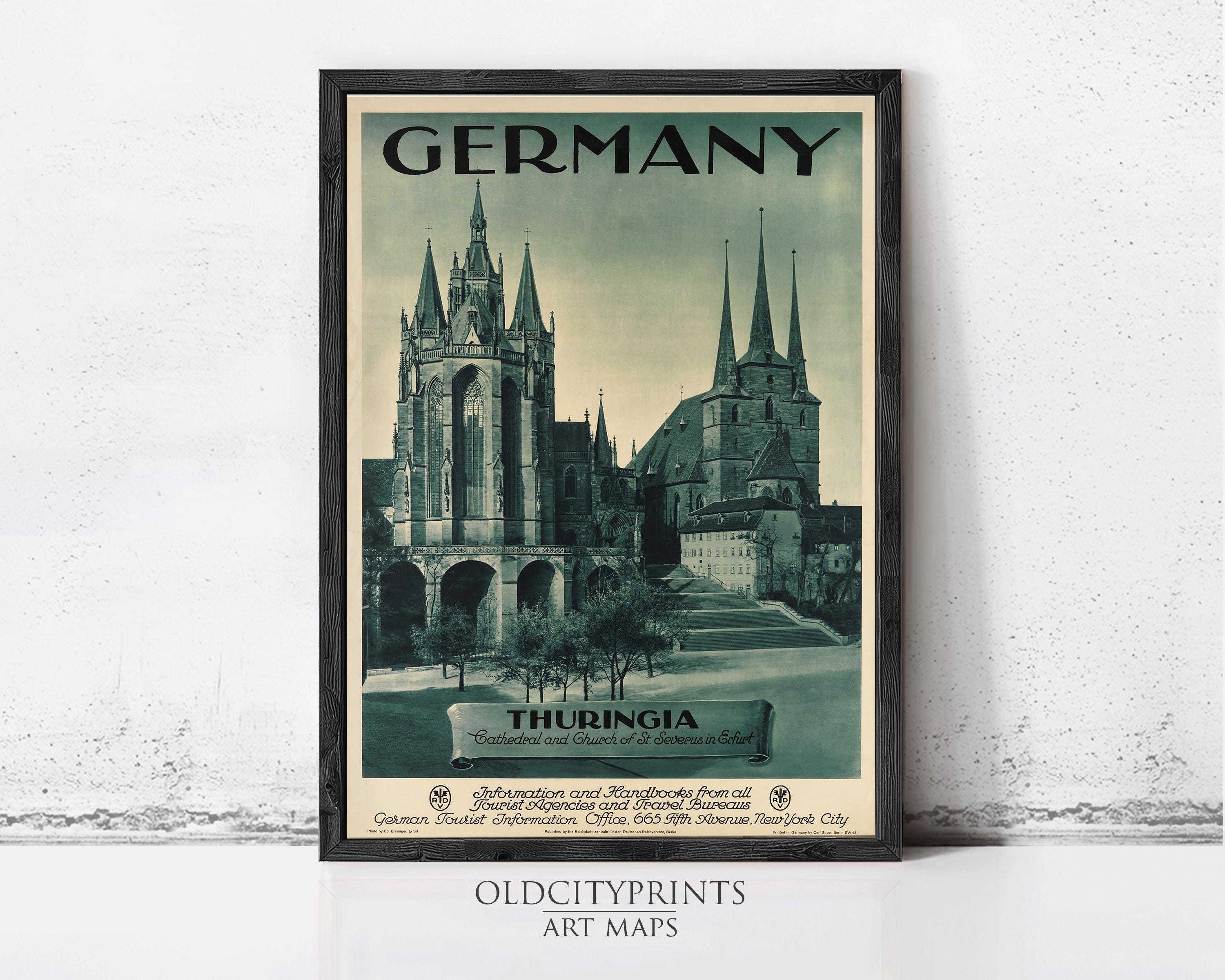 The image is a framed vintage poster of the spires of the cathedral in Thuringia, Germany.